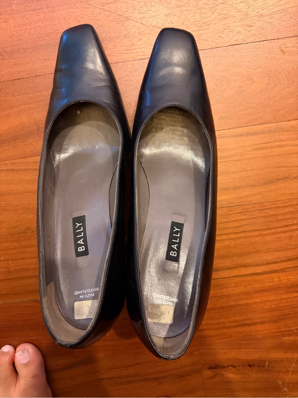 Bally Black Leather Square-Toe Flats